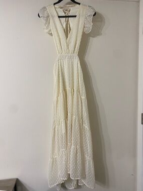 Altar'd State open back Ivory Swiss Dot Tiered Maxi Dress